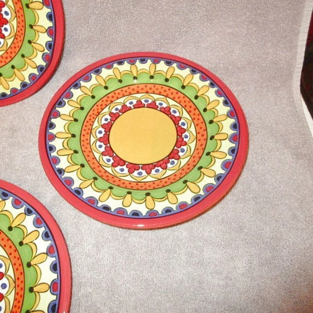 4X Lot Pier 1 Import Grenada Plates Colorful Earthenware Lunch Salad Desert Boho